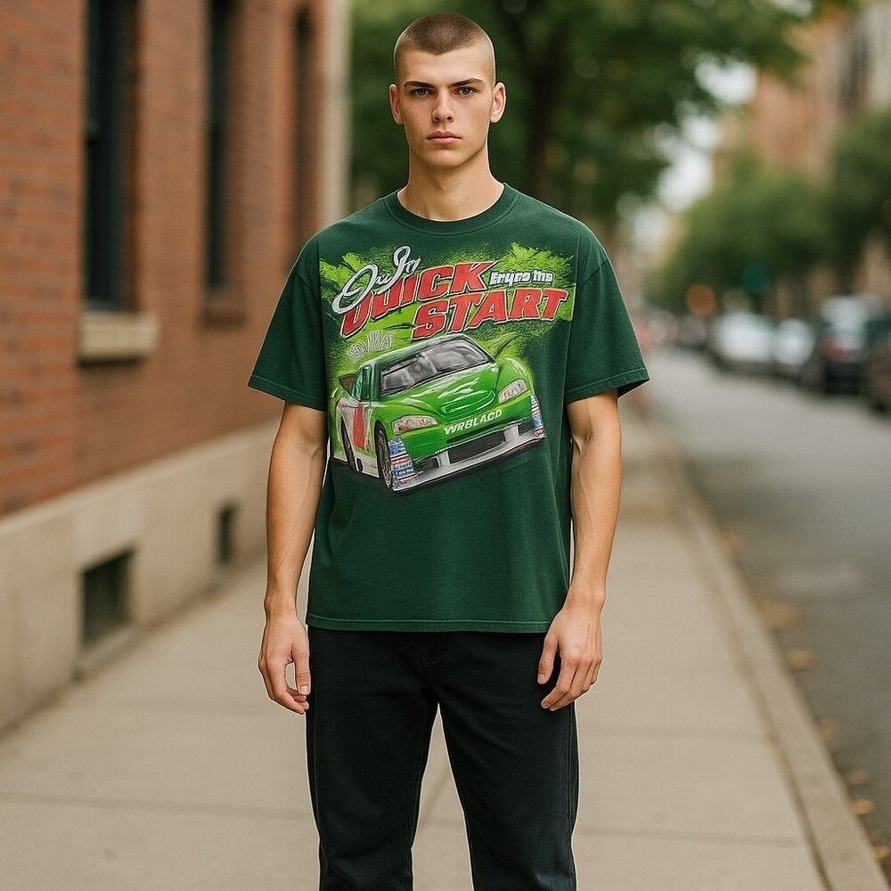 Dale Earnhardt Jr NASCAR AOP Graphic XL Chase Green Short Sleeve 100% Cotton Y2K